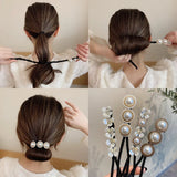 Hivava Woman Elegant Pearl Hair Bun Maker Tool Girl Flower Pontail Band Hairstyle Donut Hair Accessories Braider Twist Headwear Bow