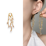 Hivava silver bracelet with dangling beads Niche High-Grade INS Style Vine Flower Tassel Stud Earrings Hot Sale Copper Plated Gold Exaggerated Style Stud Earrings