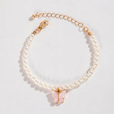 bracelets Jewelry Korean Style Fresh Pink Butterfly Pendant Bracelet Light Luxury Imitation Pearl Beaded Bracelet for Women