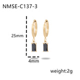 gold Simple Elegant Rectangular Colorful Zircon Titanium Steel Earrings Female Niche Design Versatile Trendy Personalized Earrings