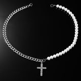 Hivava cuban link necklace Light Luxury Style Diamond Cross Pendant Pearl Necklace Men and Women Accessories Factory Jewelry