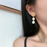 gold 925 Silver Needle Ins Niche Asymmetric Star Moon Earrings Fashionable Personalized Design Pearl Earrings