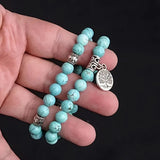 silver bracelet with dangling beads Bracelet Supply 8mm Turquoise Bracelet Two-Piece Set Wisdom Tree Bracelet Bracelet