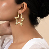 gold Hot Selling Super Large Bamboo Pattern Star Earrings Exaggerated Golden Big Circle Punk Hip Hop Earrings for Women