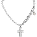 Hivava HALF PEARL HALF DOUBLE CHAIN CROSS NECKLACE