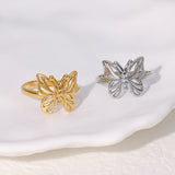 butterfly ring Elegant Butterfly Open Ring Sweet All-Match Niche 18K Gold Plated Non-Fading Stainless Steel Ring for Women