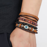 bracelets Bracelet Ins Niche Design Personalized Woven Bohemian Leather Bracelet Diy4 Set Net Red Eyes Suit