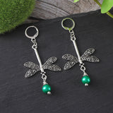 silver bracelet with dangling beads Retro Green Gemstone Dragonfly Pendant Earrings Fashion Ethnic Style Animal Tassel Earrings for Women