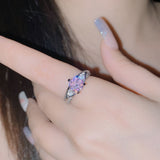 gold New Hong Kong Style Girl Sweet Cool Pink Niche Ring Female Irregular Fashion All-Match Inlaid Shining Ring