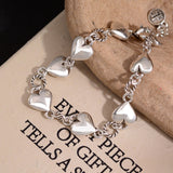 silver bracelet with dangling beads Cool Style Retro Love Bracelet for Women Ins Style Niche Design Light Luxury All-Match Peach Heart Korean Style Accessories