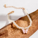 bracelets Jewelry Korean Style Fresh Pink Butterfly Pendant Bracelet Light Luxury Imitation Pearl Beaded Bracelet for Women