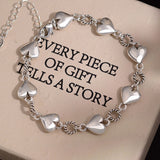 silver bracelet with dangling beads Cool Style Retro Love Bracelet for Women Ins Style Niche Design Light Luxury All-Match Peach Heart Korean Style Accessories