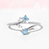 Hivava butterfly ring New Blue Mori Flower Ring Fashion Women's Elegant Diamond Blue Flower Ring