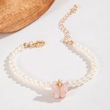 bracelets Jewelry Korean Style Fresh Pink Butterfly Pendant Bracelet Light Luxury Imitation Pearl Beaded Bracelet for Women