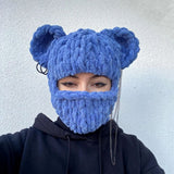 Hivava fall outfits aesthetic Popular Sweet Cool Bear Ear Mask Headgear Handmade Knitted Wool Hat Thickened Warm Plush Hat