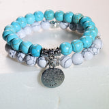 silver bracelet with dangling beads Bracelet Supply 8mm Turquoise Bracelet Two-Piece Set Wisdom Tree Bracelet Bracelet