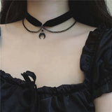 Hivava  -  Fashion Black Velvet Moon Pendant Necklace For Women Punk Gothic Flower Clavicle Chain Charm Choker Jewelry Halloween Gift