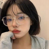 Hivava  Retro TR Large Glasses Frame Girl Ins No Makeup Plain Glasses Men Eyewear Cute Decorative Computer Glasses