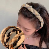 Hivava  Korean Double Pearl Rhinestone Headband Lace Braided Hairband Hair Hoop Bezel Crystal Headbands for Women Girl Hair Accessories