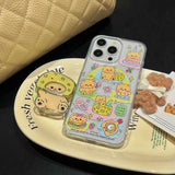 Hivava  Cheese Butter Bear Stand Holder Cute Cover For Iphone 15 11 13 15Pro 14Pro 12 14 Pro Max 15ProMax 13Pro Cartoon Flower Magnetic