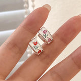 Hivava  -  New Fashion Silver Color Tulip Hoop Earrings for Women Elegant Sweet Enamel Dropping Oil Flower Huggies Ear Buckle Jewelry