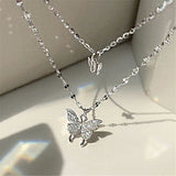 Hivava  -  Shiny Butterfly Necklace Crystal Exquisite Double Layer Pendant Clavicle Chain Necklace For Women Wedding Party Jewelry Gifts