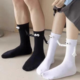 Hivava  1 Pairs Creative Couple Socks Magnetic Socks with Eyes and Hands Mid Tube Sweat-absorbing Stockings Cartoon Lovers Friends Socks