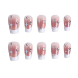 Hivava 24pcs French White Edge False Nails Patch Ins Simple Rhinestone Design Artificial Nail Tips Wearable Press on nail Tips for Lady