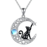 Hivava Creative Crescent Star Cat Moonstone Pendant Necklace for Women Vintage Opal Moon Clavicle Chain Necklace Birthday Gifts Jewelry