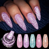 Hivava  -   7ml Pink Purple Reflective Gel Nail Polish Glitter Semi-permanent UV Gel LED Nail Supplies Nail Art Varnish Manicure