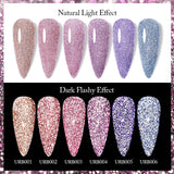 Hivava  -  7ml Champagne Gold Reflective Glitter Rubber Base Gel Nail Polish Sparkling Glowing Semi Permanent Nail Art UV Gel