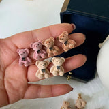 Hivava  -  Fashion Pink Flocking Bear Rabbit Stud Earrings for Women Girl Korean Cute Animal Small Bear Earrings Birthday Jewelry Gift