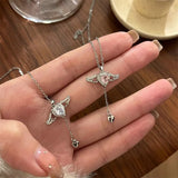 Hiava  -  Crystal Angel Wings Heart Pendant Necklaces Ladies Girl Simple Y2K Pink White Zircon Love Elegant Necklace Women Jewelry