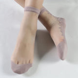 Hivava  Casual Fashion Women Lace Socks Crystal Glass Silk Short Thin Transparent Sexy Socks Funny Factory Direct Sale