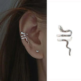 Hivava  -  Punk Silver Color Snake Ear Clip Earrings for Women Men Without Piercing Fake Cartilage Ear Cuff Earrings Jewelry 1Pcs