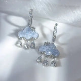 Hivava  -  Korean Cute Cloud Hanging Earrings Blue Crystal Rain Cloud Drop Earring Aesthetic Kawaii Zircon Hoop Dangle Earrings Jewelry