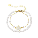 Hivava  -  Vintage White Camellia Flower Bracelets For Women Elegant Double Layer Simulated Pearl Beads Chain Bracelet Jewelry Trend