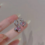 Hivava  -  Y2K Pink Peach Zircon Heart Drop Pendant Earrings for Women Egirl Sweet Crystal Earrings New Fashion Jewelry