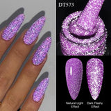 Hivava  -  7ml Purple Fluorescent Reflective Gel Nail Polish Neon Glitter Sparkly Semi Permanent UV LED Gel Nail Art Varnish