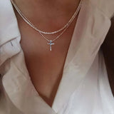 Hivava  -  Fashion Silver Color Double Layer Cross Pendant Necklaces For Women Sparkling Clavicle Chain Choker Charm Necklace Jewelry Gifts