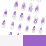 Hivava 24pcs 3D Butterfly Fake Nail Patch Halo Dyed Gradient Purple Color False Nails Shiny Almond Press on Nail Wearable Full Cover