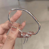 Hivava  -  New Trendy Silver Color Bowknot Bracelet for Women Cute Romantic Round Ball Adjustable Cuff Bracelet Jewelry Birthday Gift