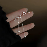 Hivava  -  Fashion Sliver Color Asymmetric Cross Star Chain Tassel Earring For Women New Trendy Shiny Crystal Drop Earring Y2K Jewelry