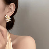 Hivava  -  Fashion White Shell Flower Pearl Hoop Earrings for Women Korean Elegant Temperament Zircon Earrings Jewelry