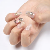 Hivava 10PCS Handmade French False Press On Nail With Rhinestones Full Cover Ballerina Korean Manicuree Decor Wearable Artificial Nails