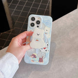 Hivava  Summer Blue Check Magnetic Transparent Shell For Iphone 14Pro 15 Pro Max 15promax 13 12 14 Cute Puppy Stand Holder Phone Case