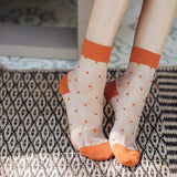 Hivava  New Summer Women Socks Fashion Elastic Transparent Ultra-thin Mesh Socks Harajuku Polka Dot Glass Fiber Silk Female Short Socks