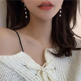 Hivava  -  Fashion Pearl Long Earring For Women Cute Korean Crystal Rhinestone Chain Drop Earrings Bridal Wedding Party Jewelry Gifts