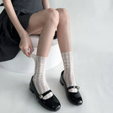 Hivava  Black White Socks Women Hollow Out Mesh Thin Breathable Summer Loose Long Socks Lolita Sweet Girls Kawaii Cute Lace Floral Socks