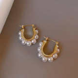 Hivava  -  Fashion White Shell Flower Pearl Hoop Earrings for Women Korean Elegant Temperament Zircon Earrings Jewelry